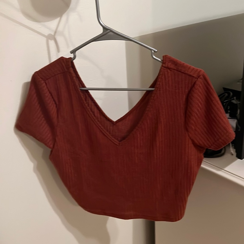brown v-neck crop top
